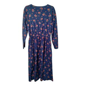 Lands' End Navy Floral Midi Dress with Pink Roses